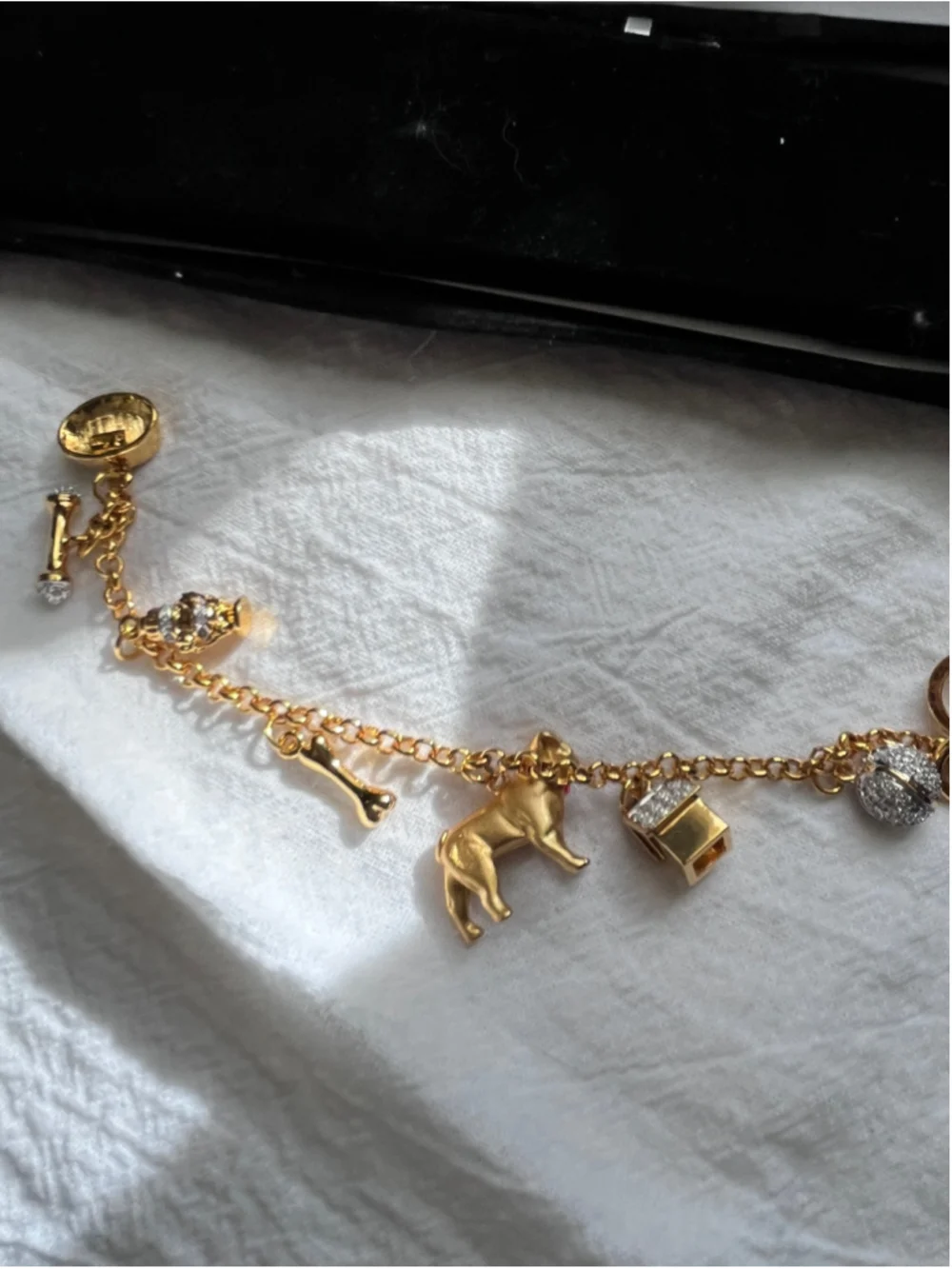 Vintage Danbury Mint Pug Dog Charm Bracelet 24K Gold Plated In Original Box